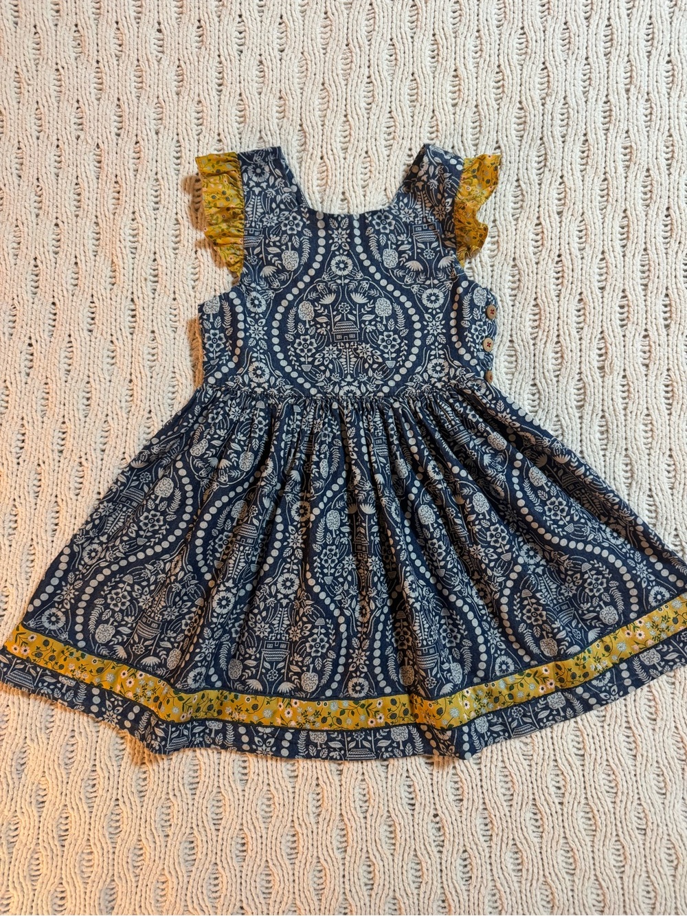 Matilda Jane Navy Paisley Print Girls' Dress with Yellow Trim
